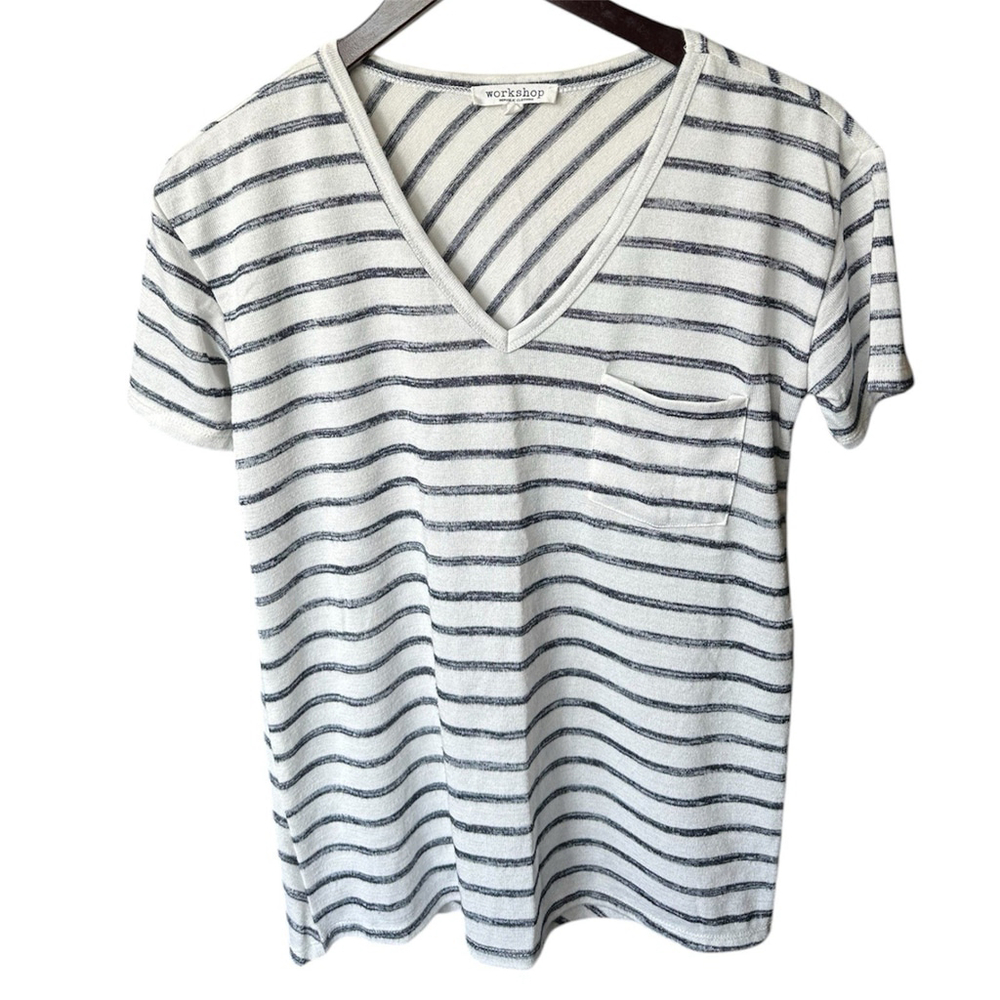 Workshop Republic Clothing Women’s Top Size S Cream & Dark Blue Striped